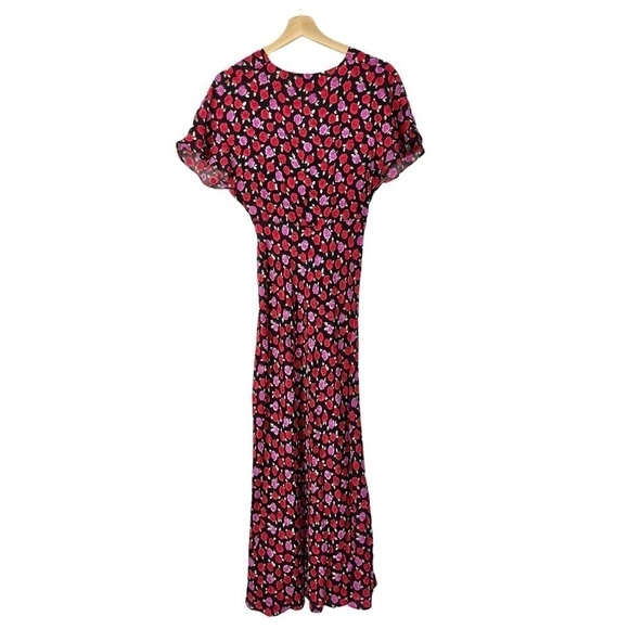 Zara Pink & Red Floral Short Sleeve A-Line Maxi Dress XS - Picture 3 of 7